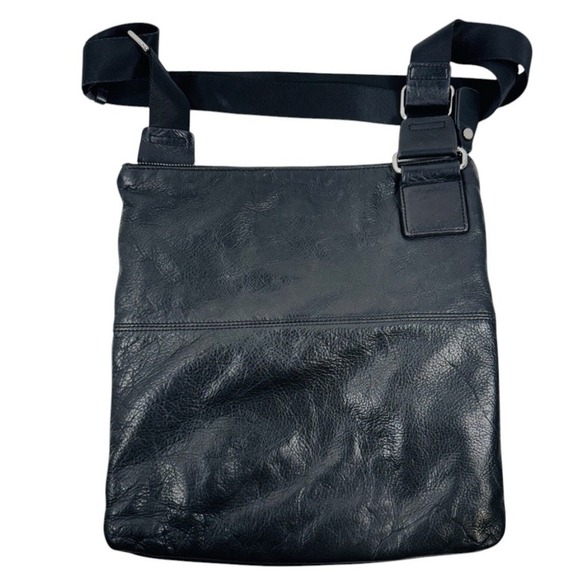 Margot Genuine Leather Crossbody Bag Adjustable Strap Black OS 2 Zip Pockets - Picture 8 of 12